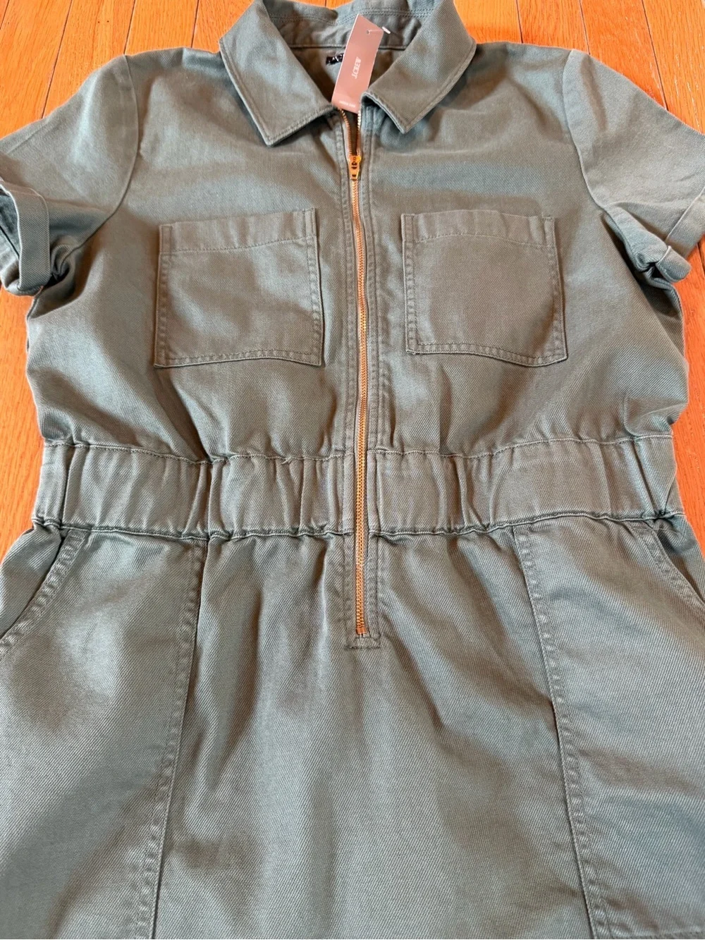 New NWT $138 J.Crew Zip-Front Denim Jeans Zip Front Dress Utility Green Size 8